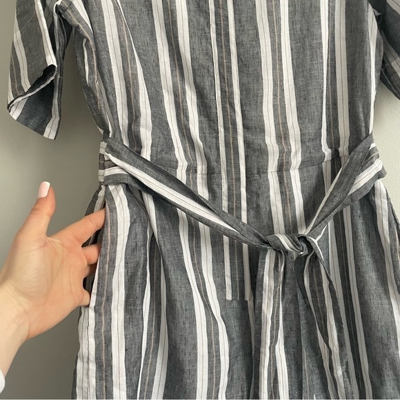 NWT BANANA REPUBLIC GREY WHITE STRIPE LINEN ROMPER. SIZE 10Petite - Picture 4 of 11